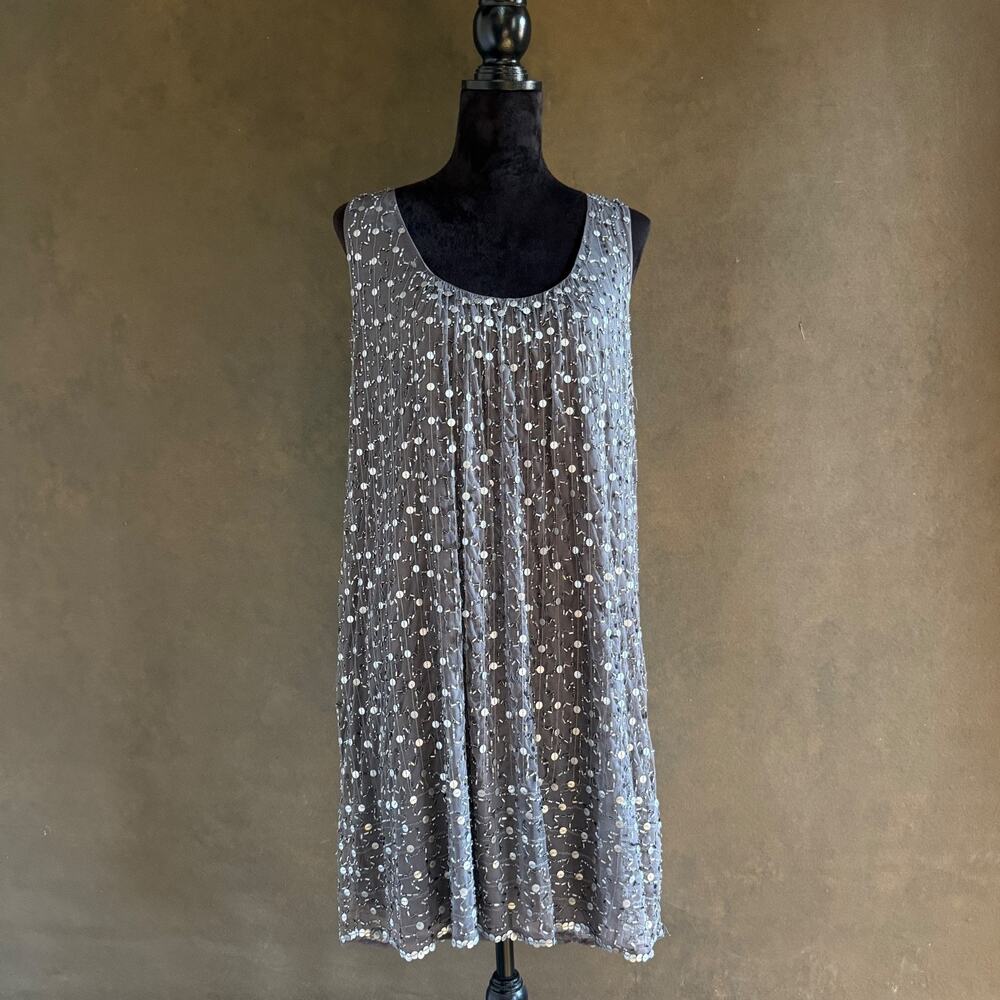 Boston Proper Beaded Sequin Tank Dress Gray Party Cocktail Dress Size M